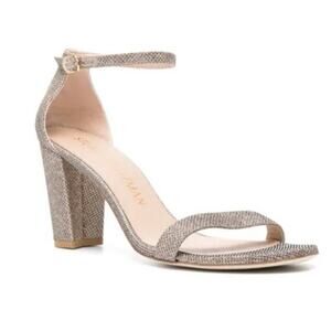 Stuart Weitzman 90mm Nearlynude Sandals in Metallic Gold SZ 8.5